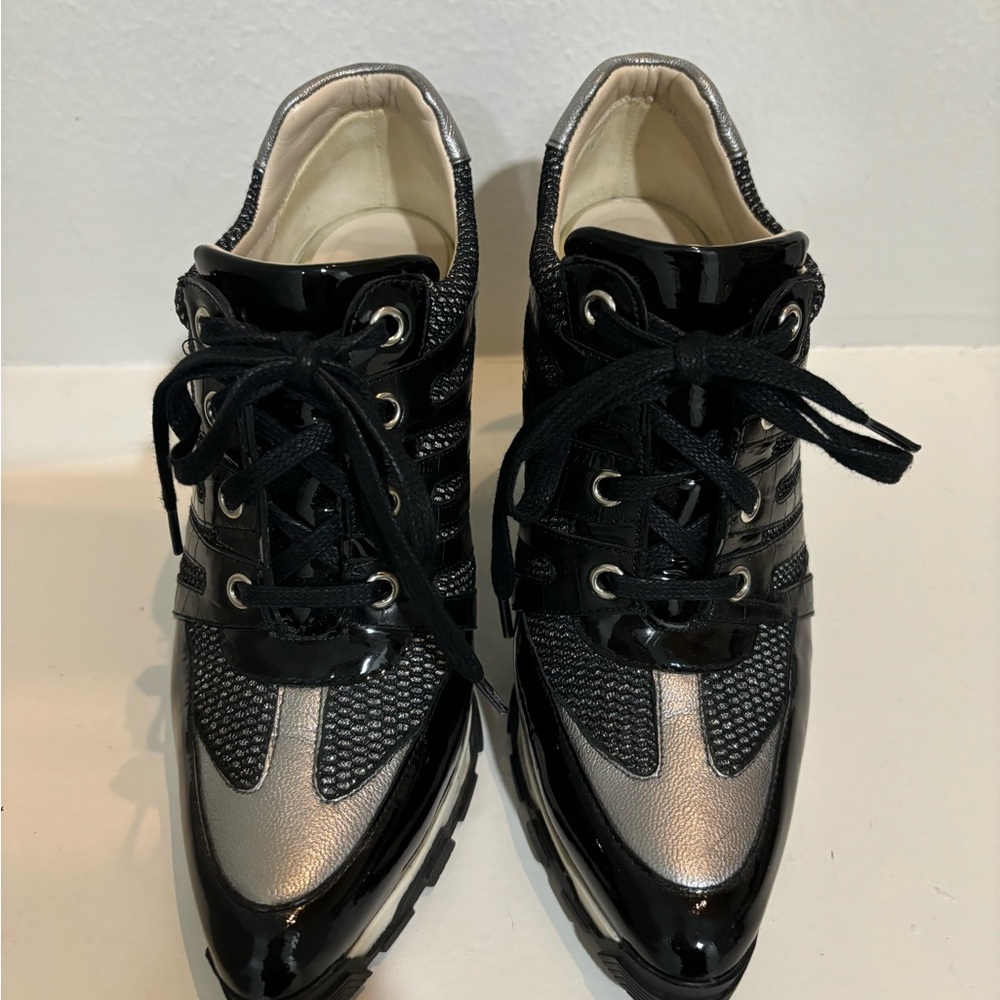 Black and Silver Women's Lace-Up Heels - Picture 2 of 8